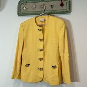 Vintage AKRIS yellow Swiss dot gold bow detail button blazer jacket women’s